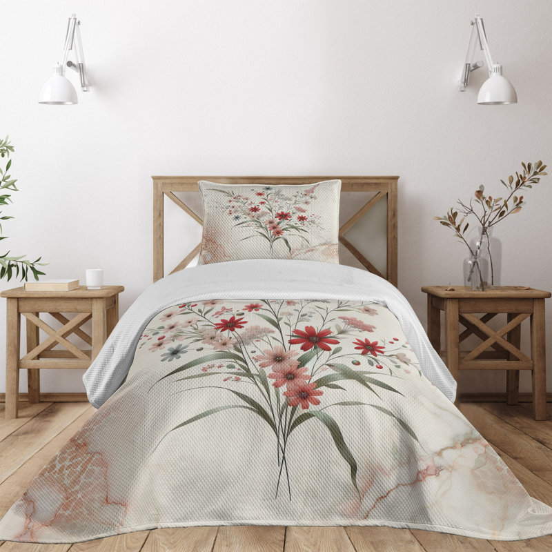 Polyester Floral Coverlet, Twin Coverlet + 1 Standard Shams