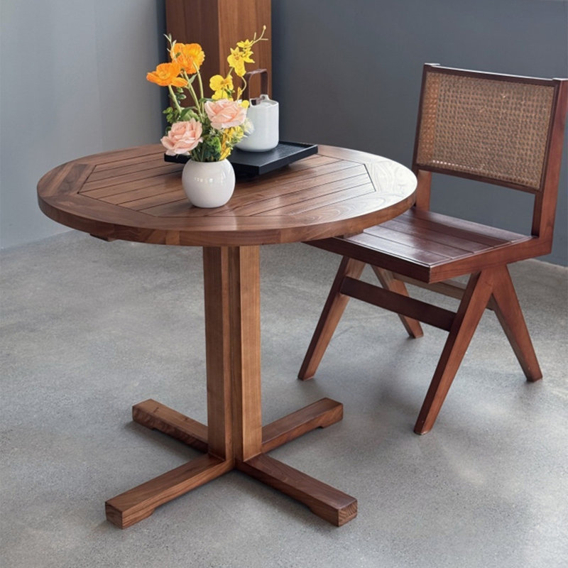 Brown Round Solid Wood Dining table, 29.53" H x 31.5" W x 31.5" D