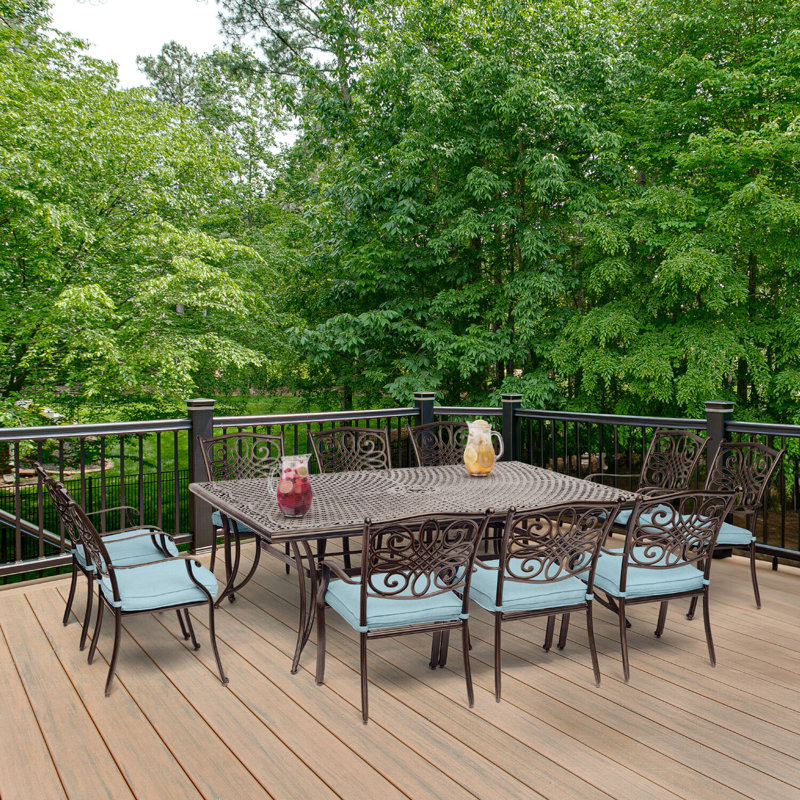 Rhoton 10 - Person Patio Dining Set with Rectangular Table , Cushions Included, Blue