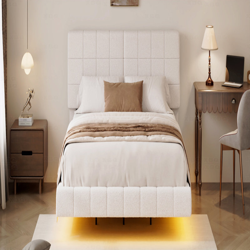 Lit, Boucle blanche flottant avec lumière, Très grand lit