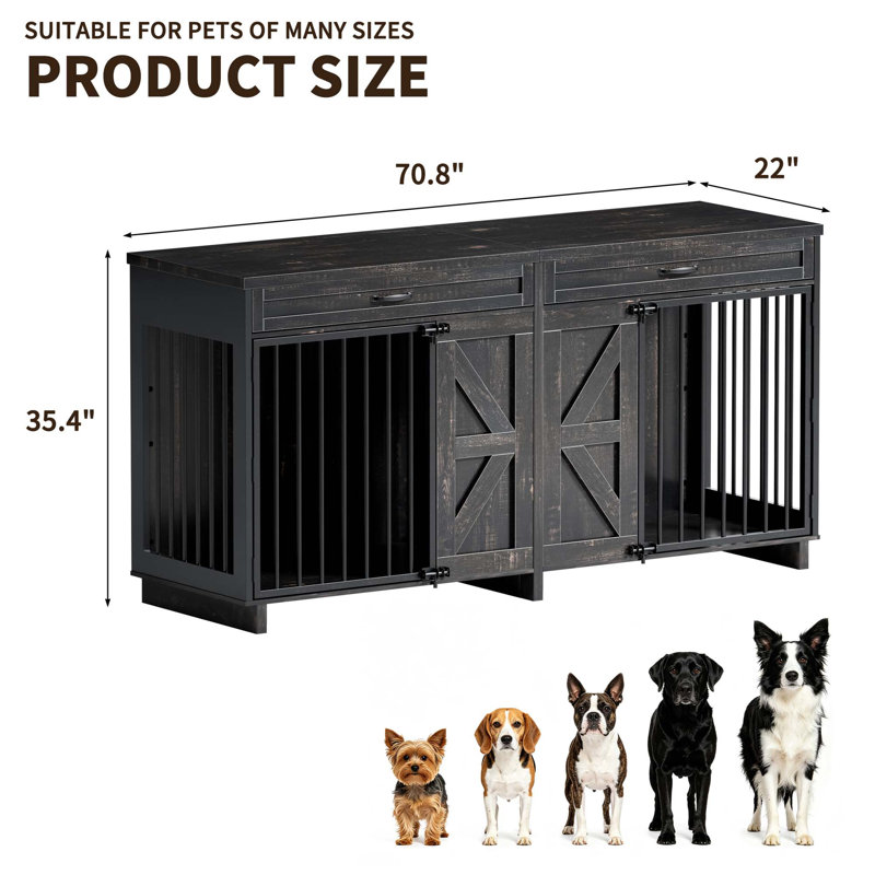 Meuble télé 2 en 1 en bois avec cage pour chien et tiroirs de rangement