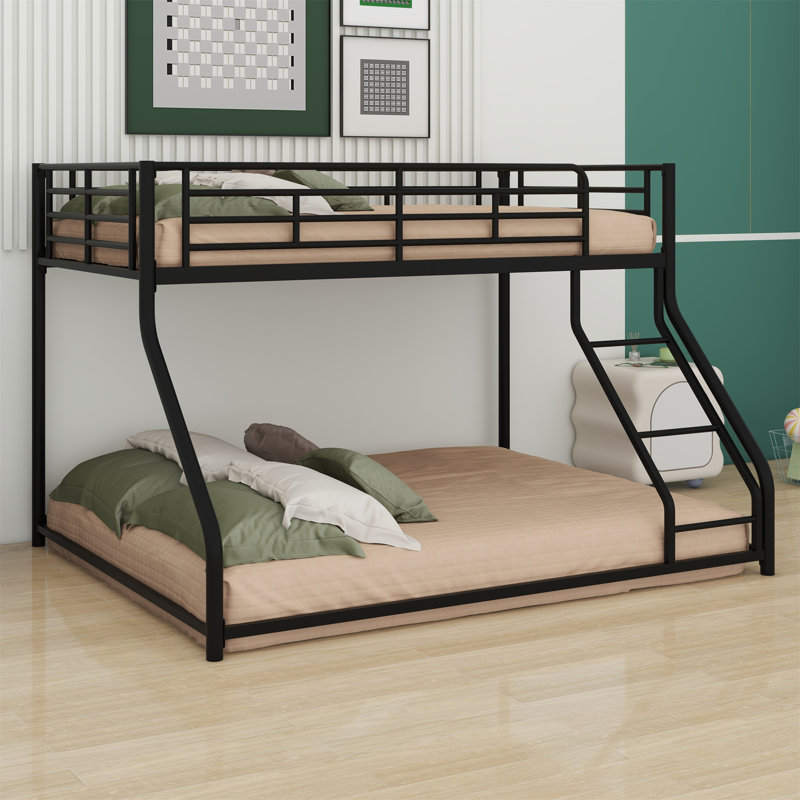Allaben Metal Bunk Bed With Ladder And Guardrail, Twin XL over Queen