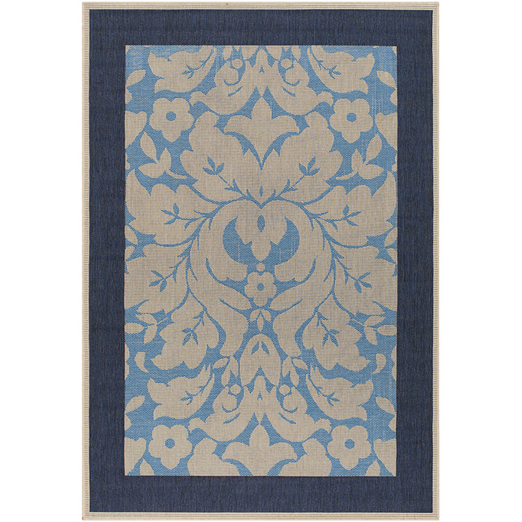 Wasilewski Authentic Machine Made Ivory, Blue Floral Polypropylene Indoor/Outdoor Area Rug