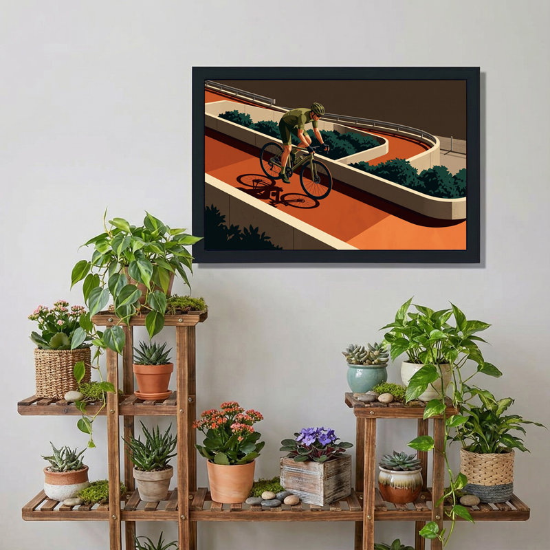 «Green Jersey Cyclist on Orange Curved Track», art mural sur toile, H 12 po x l 18 po