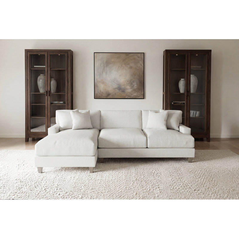 Mila 2-Piece Fabric Sectional, White Polyester Blend, Left Hand Facing, 33.5" H x 101" W x 61" D