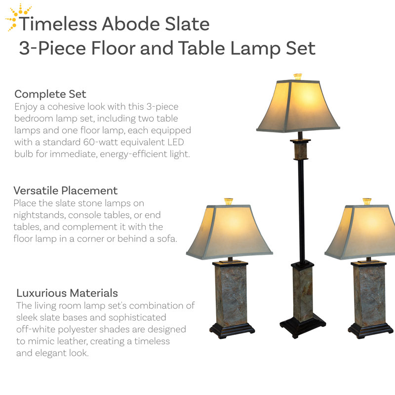 Timeless Abode Slate 3-Piece Floor and Table Lamp Set