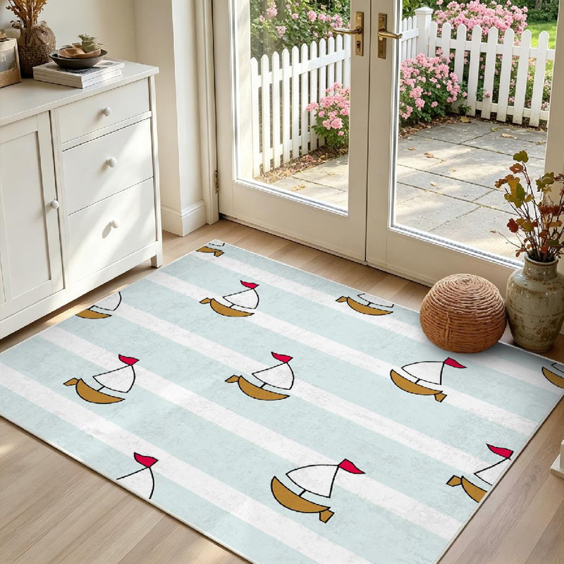 Tapis nautique transparent à motif de rayures et de lignes lavables à la machine, Rectangle 39 po x 63 po