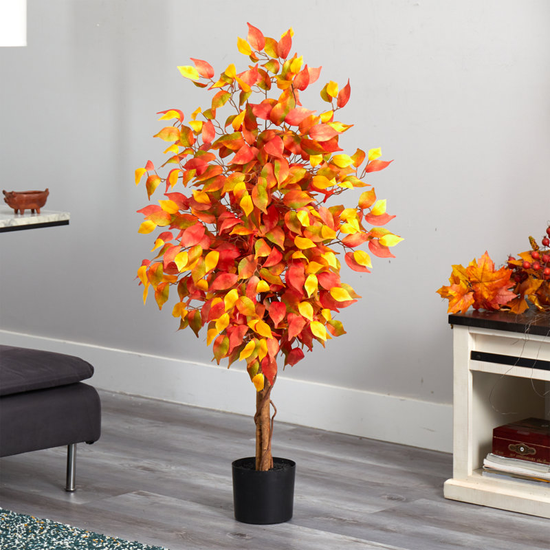 Arbre d'automne ficus d'automne - pièce ficus artificiel 60 po dans un ensemble autoportant, H 48 po x l 30 po