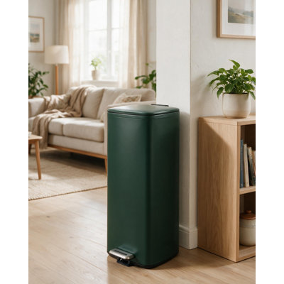 Poubelle de cuisine 8 gallons en acier inoxydable, poubelle à pédale verte avec couvercle à fermeture en douceur et seau intérieur amovible