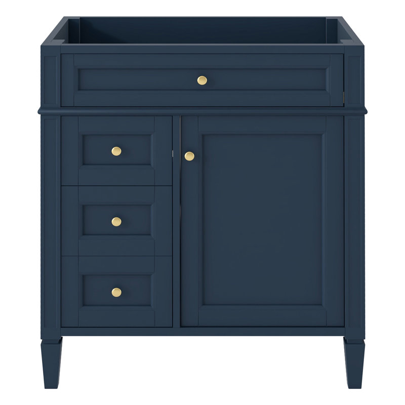 Armoire de rangement pour meuble-lavabo 30 po avec tiroirs et compartiment basculant (lavabo non inclus), Bleu, Doré