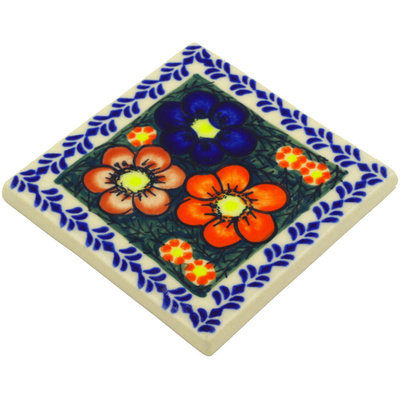 Polish Pottery 4.37" x 4.37" Stoneware Tile in Multi