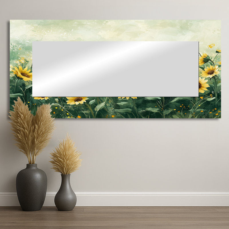 Été tournesol pré au Canada - miroir mural tournesols - imprimé sur métal, 28 po x 60 po