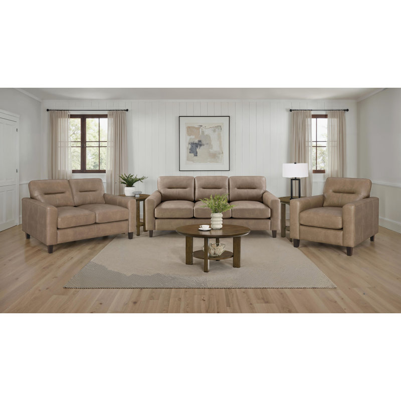 Ensemble de canapé 3 pièces en similicuir brun Écosse, Brun, 3 Piece
