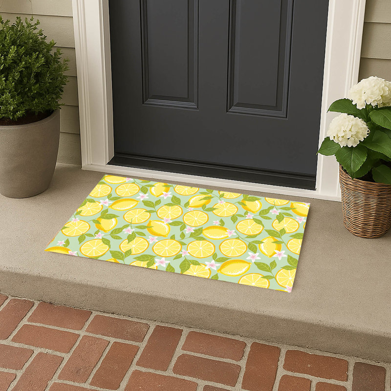 Lemons Outdoor Doormat, 17" W x 24" L, Mint