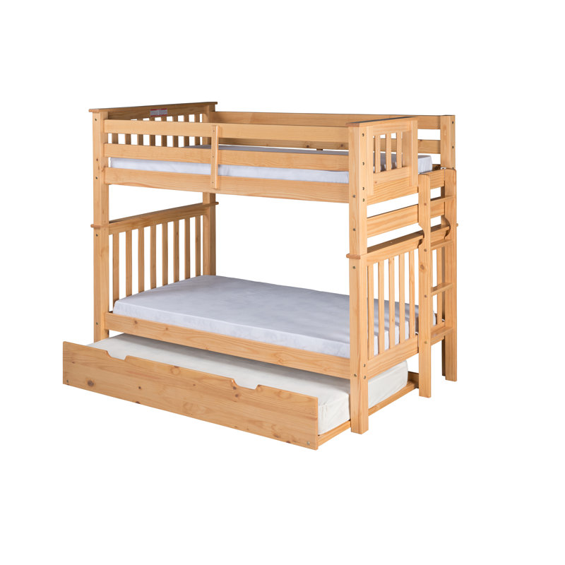 Abdullah Kids Bunk Bed with Trundle, Twin Over Twin, Natural