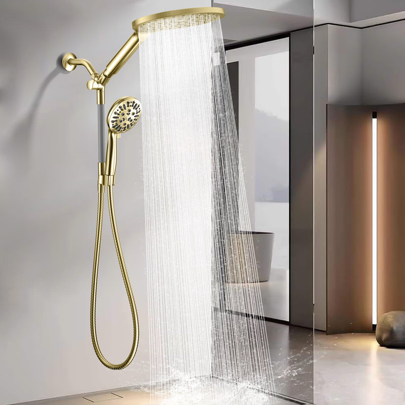 High Pressure Dual Shower Head Combo With 9-Mode Handheld And 79" Hose, Brushed Gold