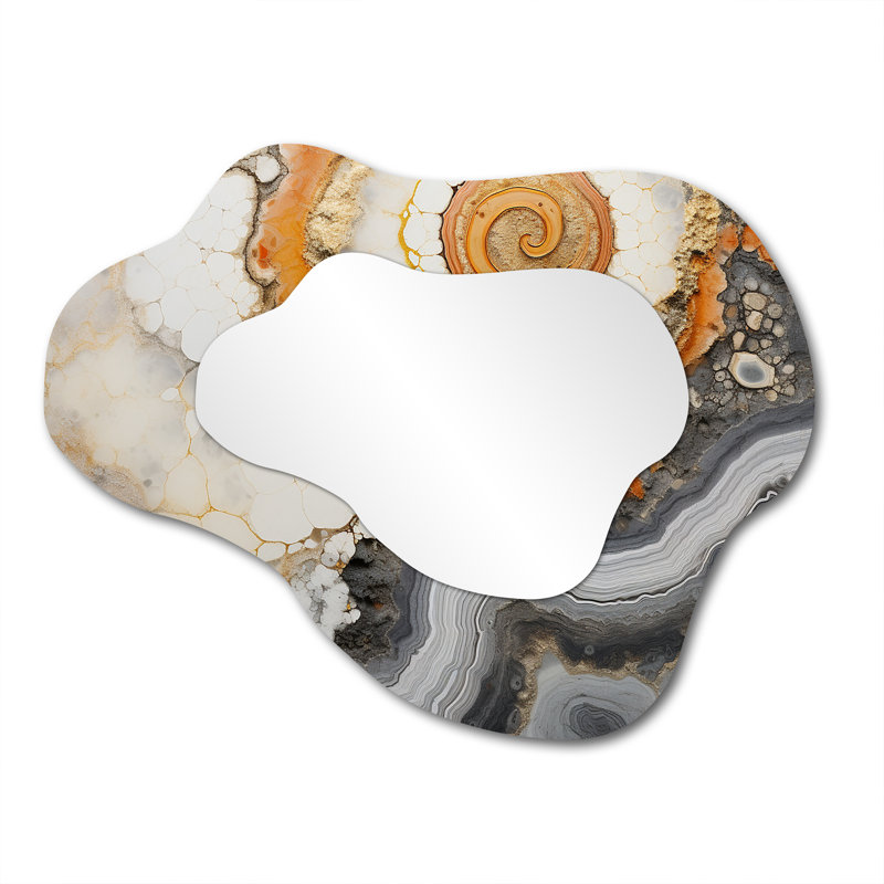 Beige And Yellow Stone Geode Simplicity - Stone Geode Cloud Decorative Wall Mirror, Beige Asymmetrical Large Mirror, Printed Metal Art