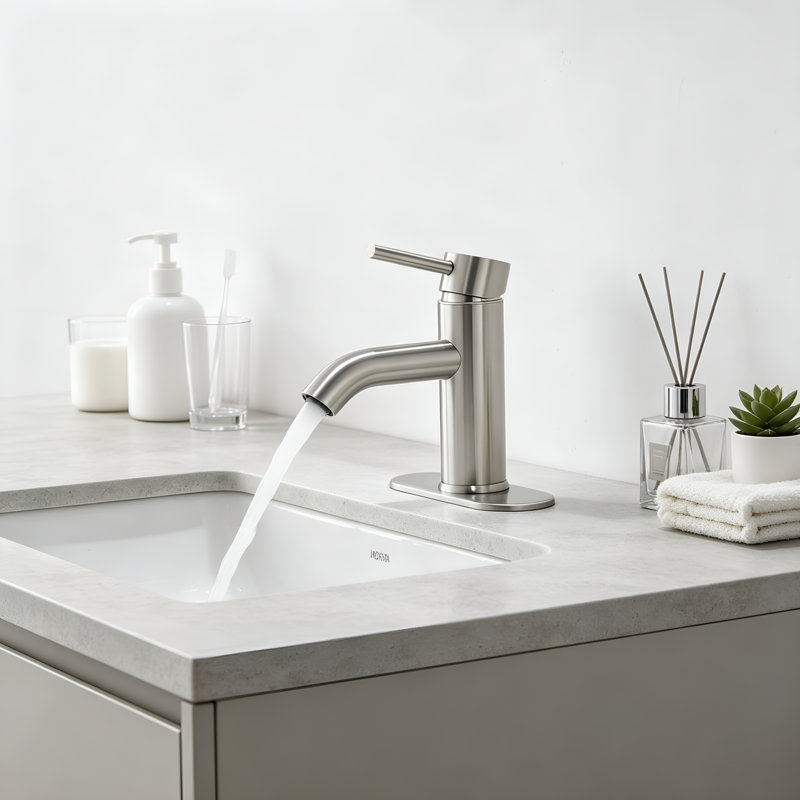 Robinet de lavabo à commande unique, robinet robuste à un trou avec double aérateur flexible, débit d'eau silencieux et régulier, installation facile en 15 minutes.