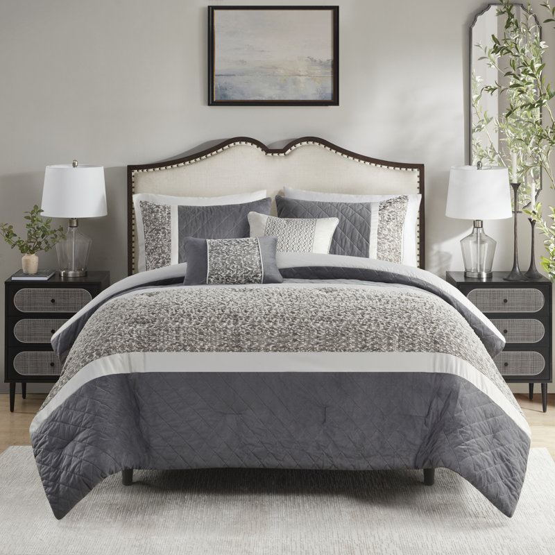 Gray King Microfiber Jacquard 7-Piece Bedspread Set