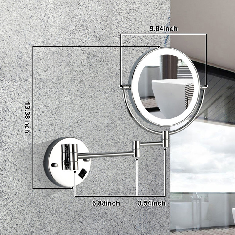 Miroir de meuble-lavabo à double face DEL 8 pouces, grossissement 1X / 3X, extensible, rotatif et pliable, câblé