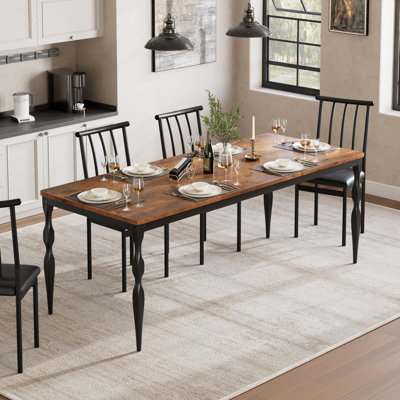 Rustic Farmhouse Dining Table for 6-8 - 78'' Rectangular Wooden Table - Heavy Duty Metal Legs - Large 30mm Mark & Water Resistant Top - Ideal for Dining Room or Kitchen