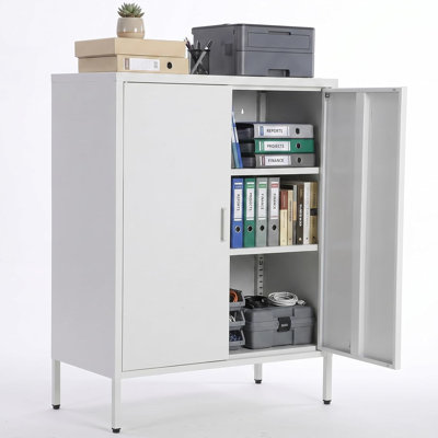 Armoire de rangement 40 po en métal blanc, 2 portes et 3 tablettes réglables à 3 niveaux, armoire industrielle robuste pour la cuisine de garage de couloir