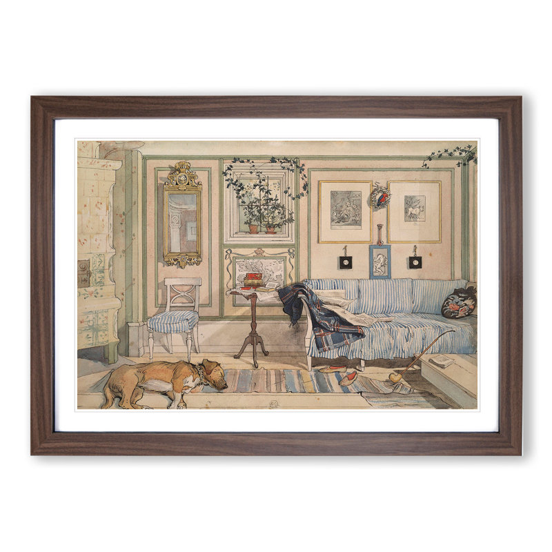 Cosy Corner by Carl Larsson - Picture Frame Painting, 27cm H x 36cm W x 2cm D, Walnut Framed