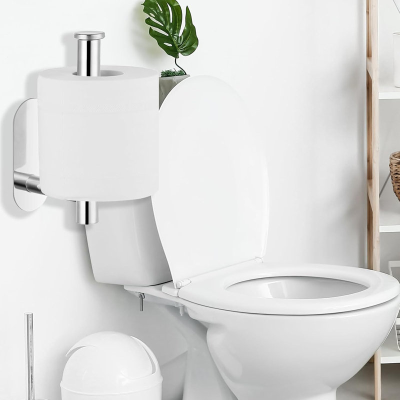 Porte-papier hygiénique auto-adhésif en acier inoxydable, installation murale sans perceuse pour salle de bain / cuisine (paquet de 2 chromé)
