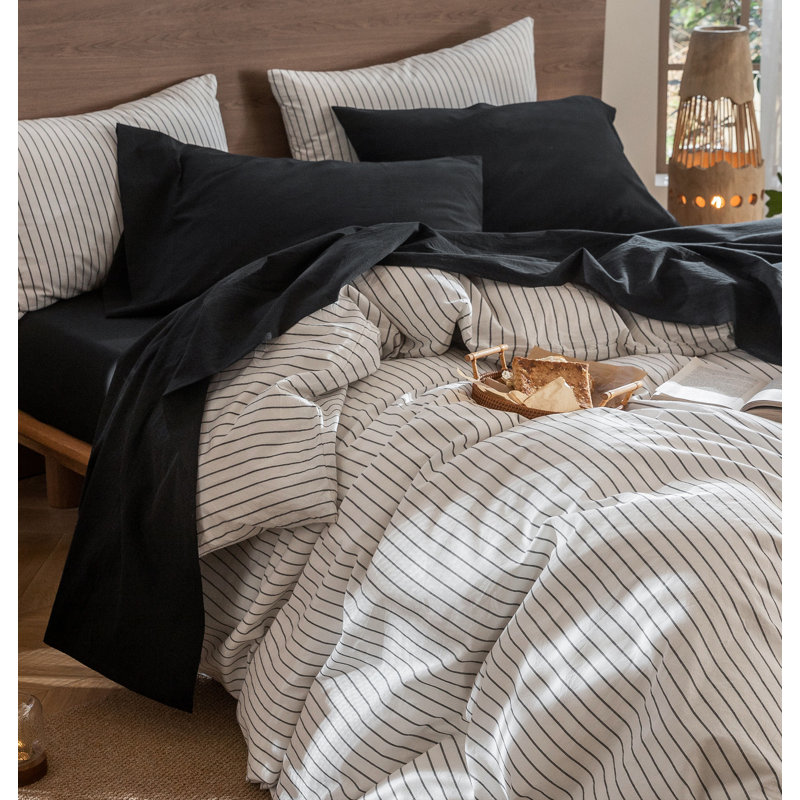 Ensemble de draps MooMee, Ensemble de draps pour très grand lit avec 2 taie, Noir, noir, noir, noir