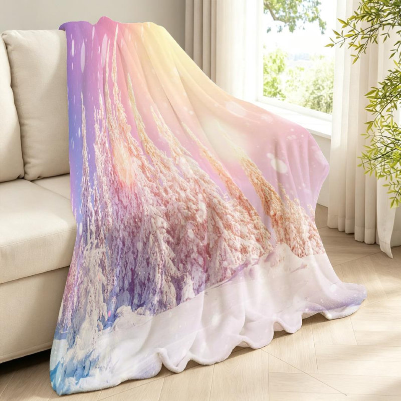 Jeté en molleton transparent ultra doux en flanelle, paysage d'hiver avec imprimé recto, Jeté 40 po x 50 po