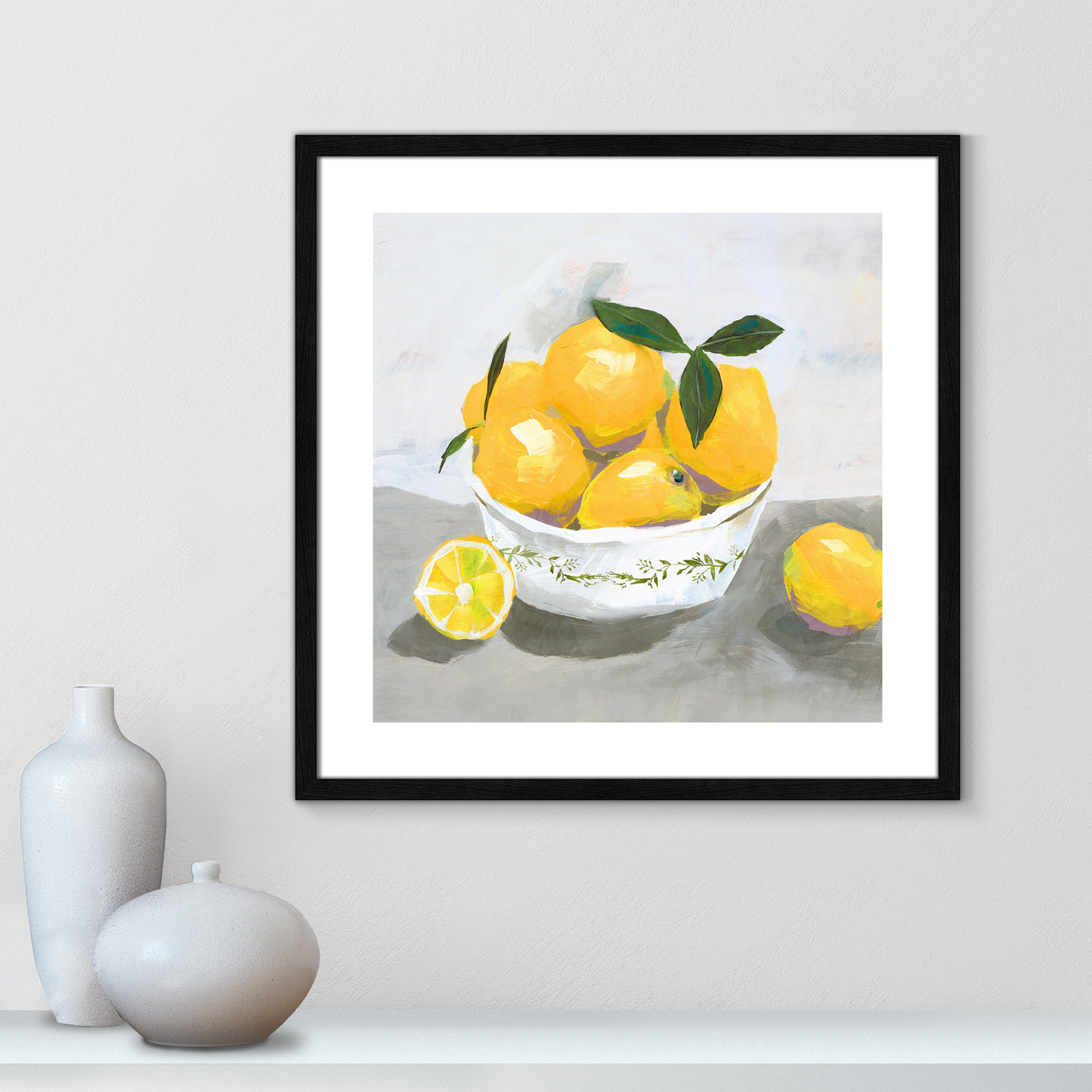 Hayons "Lemons" Painting by Isabelle Z, 24.75" H x 24.75" W x 0.75" D, Black Wood Framed Paper