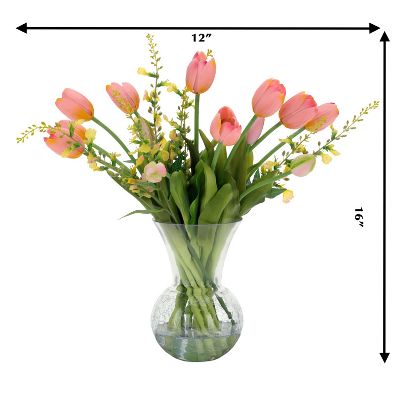 Tulip Vase - 16 Inches, Pink/Yellow/Green