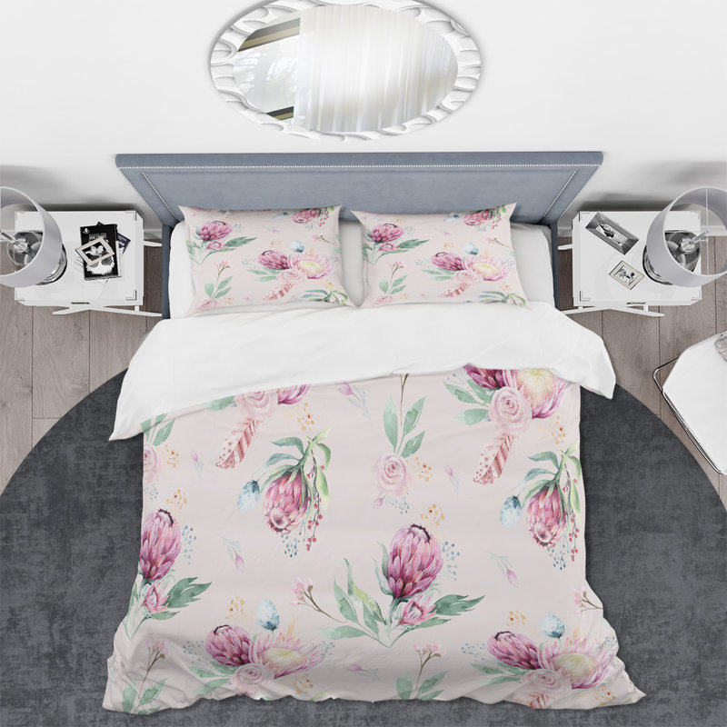 Ensemble de housse de couette en microfibre rose / vert clair Ragnvald, Housse de couette très grand + 2 très grandes ta