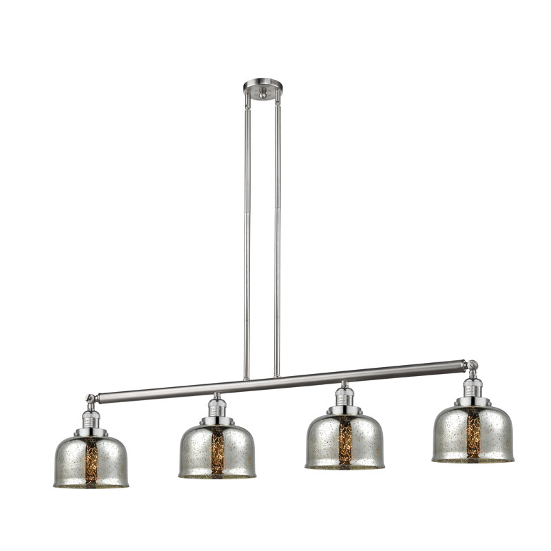 Luminaire suspendu linéaire à 4 lumières pour îlot de cuisine Lemire, Argent mercuré plaqué, Nickel poli