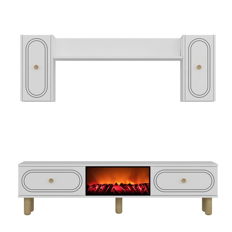 Meuble télé moderne blanc avec tablette murale 59,1 po x 17,6 po x 11,6 po | 100% panneau de particules enduit de mélamine, épaisseur: 0,7 pouce | Plusieurs tablettes, conception à fixation murale | Parfait pour les salons élégants et les espaces de divertissement