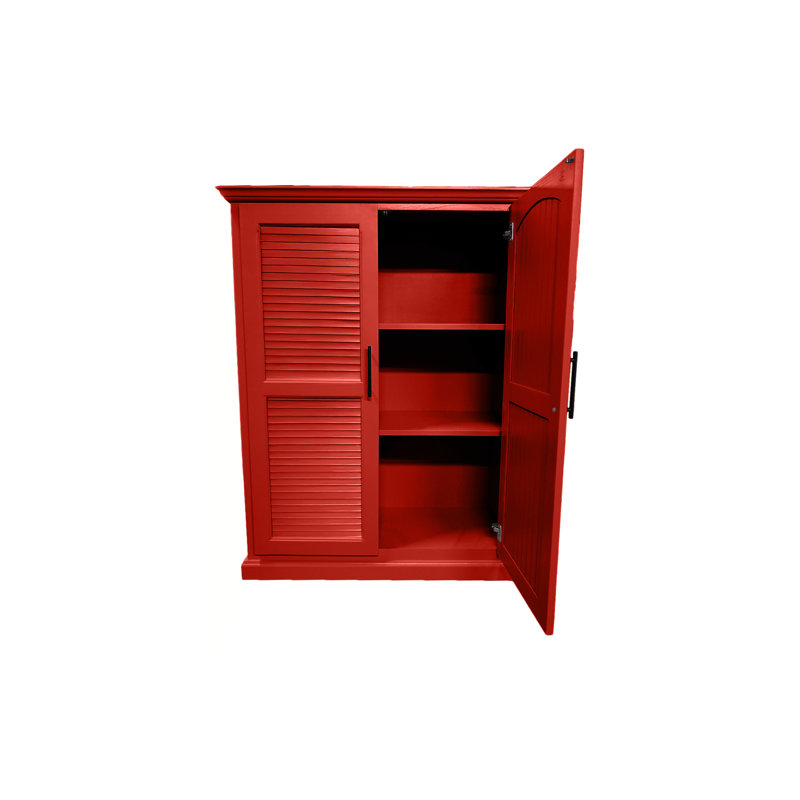 Shutter Style Solid Wood kitchen Pantry Cabinet, Persimmon Red