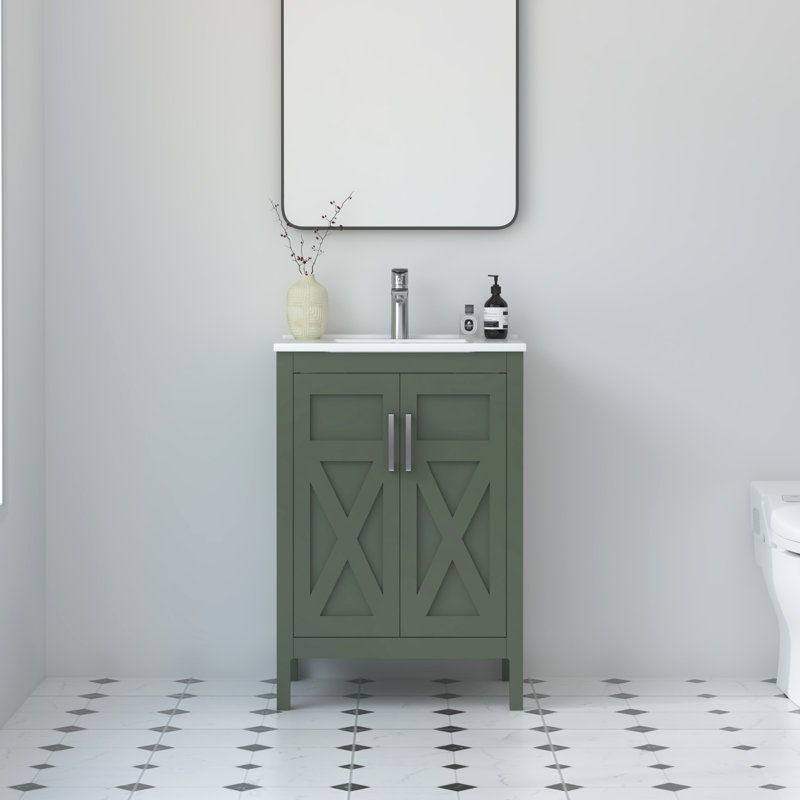 Amandie 24 in. Single Sink Freestanding Bath Vanity in Forest Green with White Ceramic Top, Forest Green