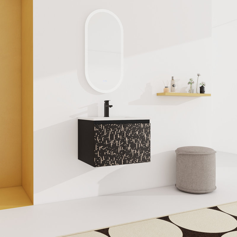 Meuble-lavabo de salle de bain - 24 po avec lavabo en céramique et armoire à fermeture douce en céramique noire