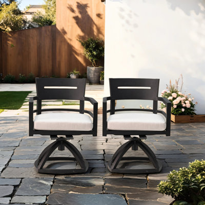Outdoor Aluminum Swivel Rocker 2Pcs - Ember Black. Rust- Frame, Ergonomic Back Support, Cushions Black Pair. Lightweight Aluminum, , Fabric Cushions, Modern Style