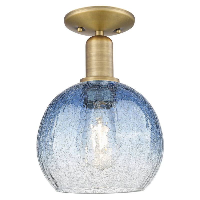 Downtown Urban - Boyle - 1 Light 8" Semi-Flush Mount - Blue Shade, Brushed Brass, Sapphire Blue
