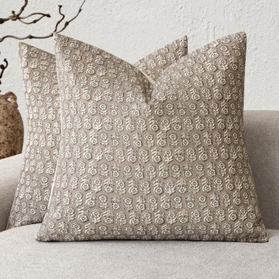 Set Of 2 Decorative Vintage Floral Print Throw Pillow Covers Neutral Modern Farmhouse Cushion Covers Boho Home Decor For Sofa Chair Couch Bedroom Living Room,18×18 Inch,Tan Taupe