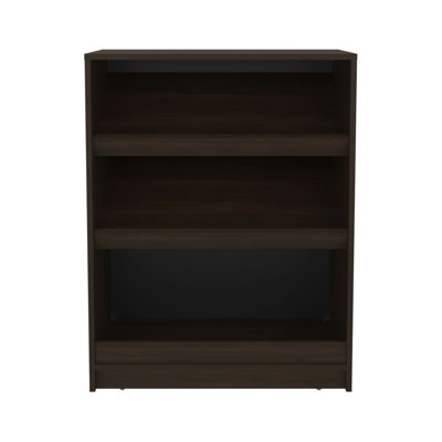 Étagère à chaussures à 3 niveaux avec rangement ouvert, concept de panneau de particules, idéal pour la chambre à coucher, présente des livres, des objets décoratifs ou de tous les jours, 34,87 po de hauteur, 14,55 de largeur, 27,15 présentoirs de rangement