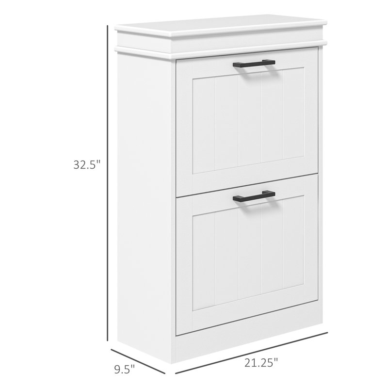 Range-chaussures pour l'entrée, range-chaussures étroit avec 2 tiroirs rabattables et tablettes réglables pour 10 paires de chaussures