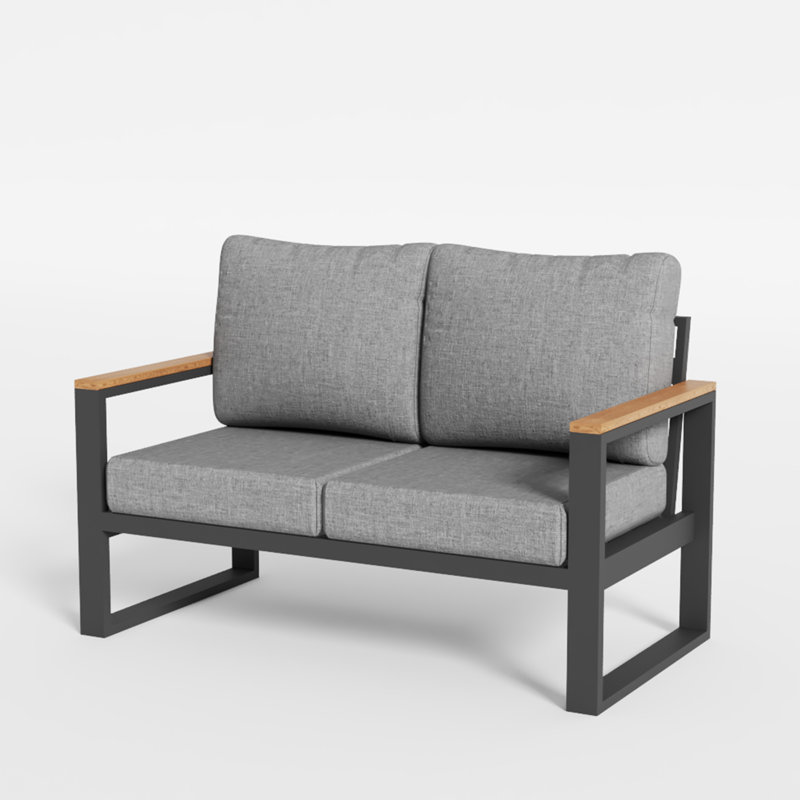 Causeuse d'extérieur en aluminium avec coussins en oléfine, Gris