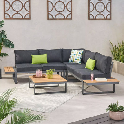 Sterling V-Shaped Outdoor Aluminum 5 Seater Sofa Set With Cushions
