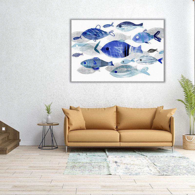 Fish Parade II - reproduction d'art sur toile, H 12 po x l 18 po