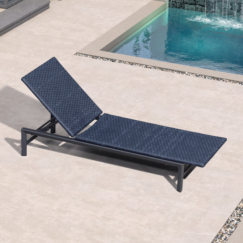 Patio Interlaced Wicker Chaise Lounge 1 Piece, Navy Blue/Black, Over Size