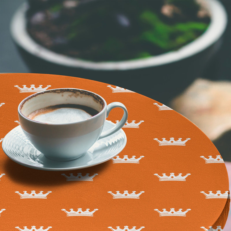 Ebern Designs Crown Fitted Round Tablecloth Burnt Orange and White, 51.97" Round