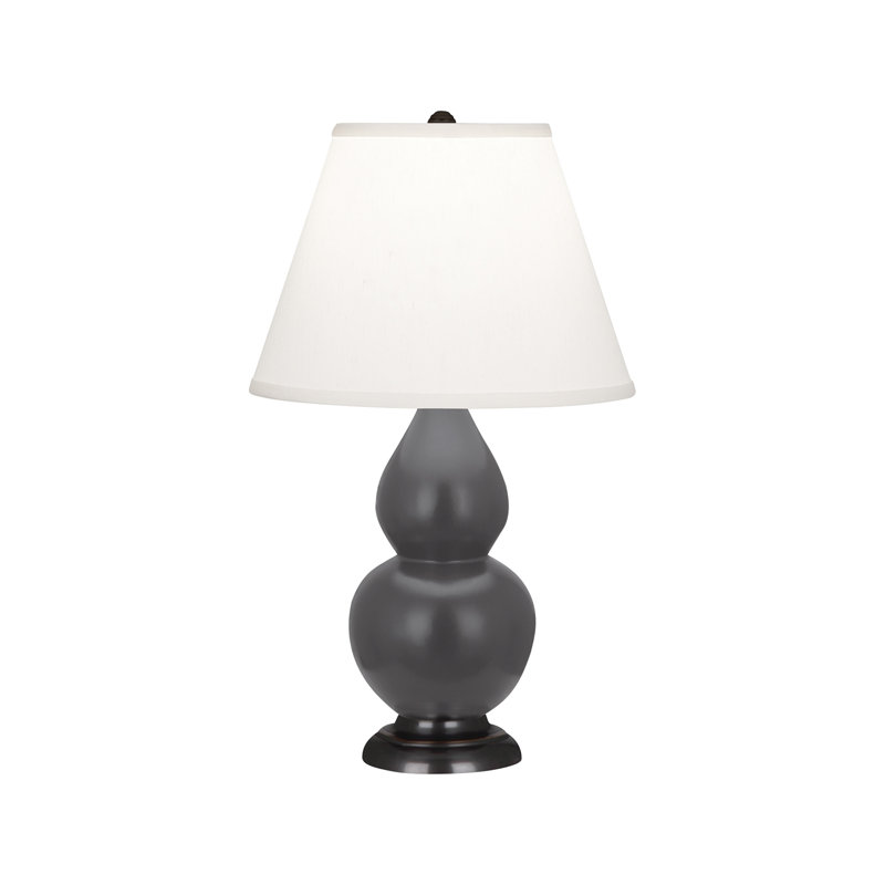 Petite lampe d'appoint à double gourde, Bronze patiné foncé, Frêne mat