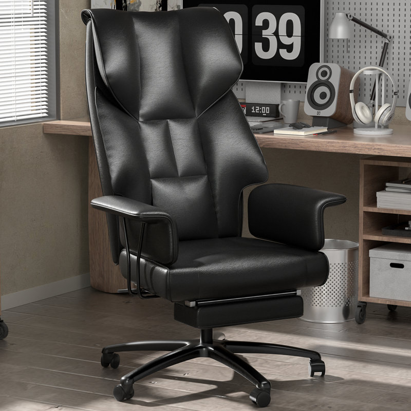 Executive Office Chair Home Pu Leather Computer Desk Chair with Soft Armrest, Black